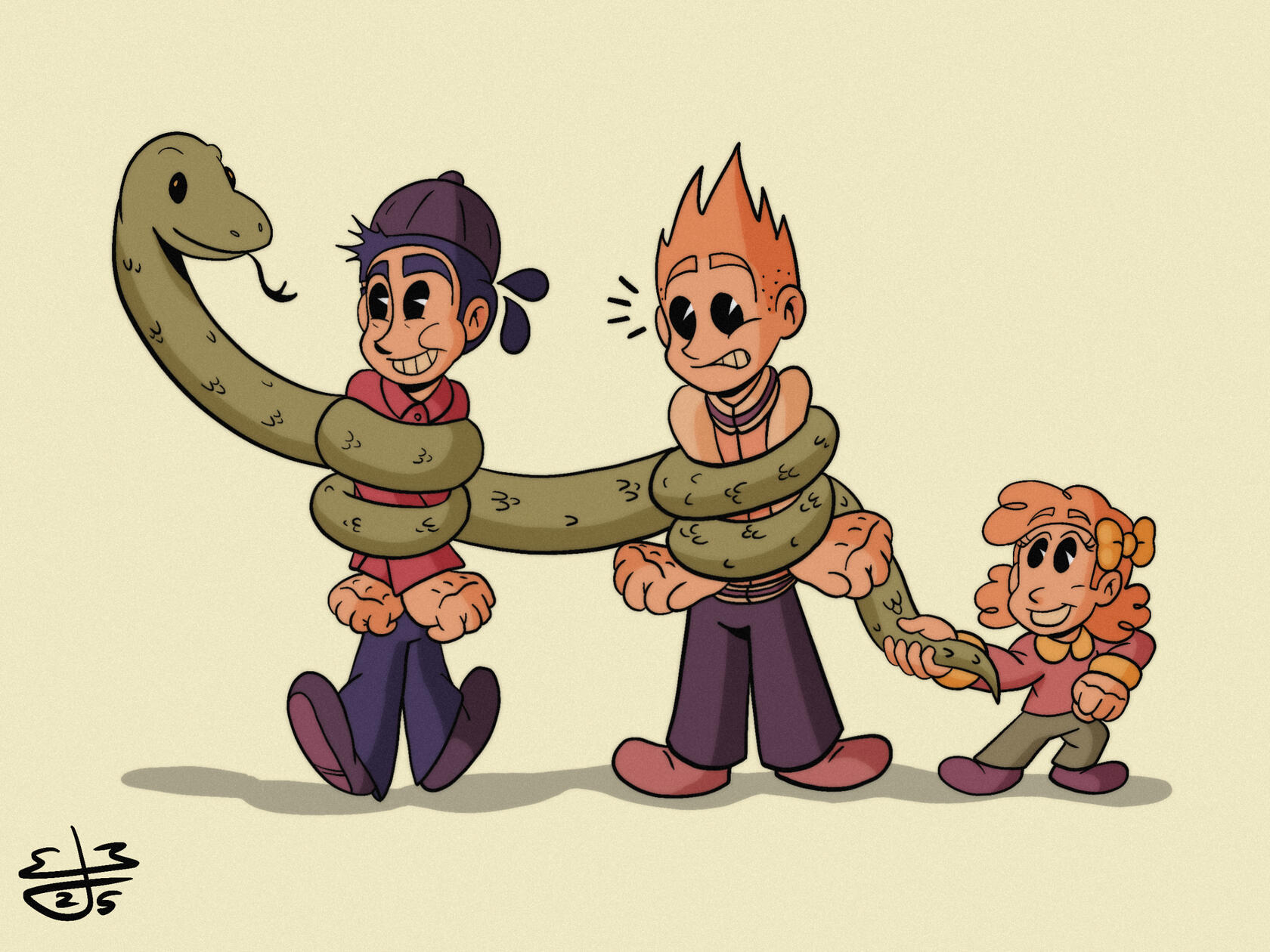 EOC Murphy, Honey Orange Carl and his little sister Julie have made friends with a friendly python for the Lunar New Year 2025!